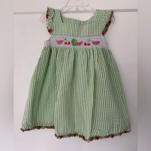 Goodlad Smocked Waywrmelon and Cherry Embroider Seersucker Dress Size Girls 5